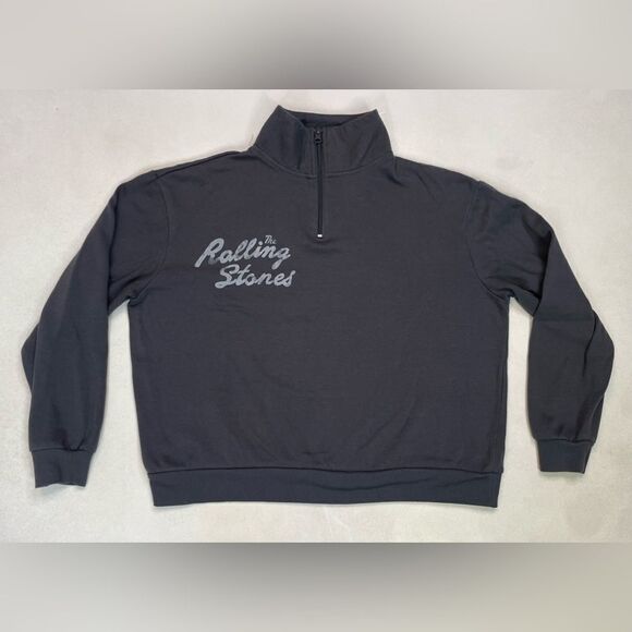 The Rolling Stones Quarter Zip Lightweight Sweatshirt Women Small Gray Music - Picture 3 of 6